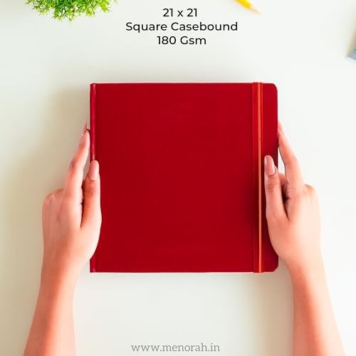 MENORAH Paper Artist Sketchbook - Square -180Gsm - Drawing Sketch Book - 100 Pages/50 Sheets - Hard Bound Drawing Book - Size (21.0 X 21.0 Cm) Big- Handmade(Red, Watercolor) - Image 2