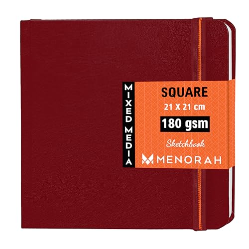 MENORAH Paper Artist Sketchbook - Square -180Gsm - Drawing Sketch Book - 100 Pages/50 Sheets - Hard Bound Drawing Book - Size (21.0 X 21.0 Cm) Big- Handmade(Red, Watercolor) - Image 1