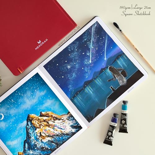 MENORAH Paper Artist Sketchbook - Square -180Gsm - Drawing Sketch Book - 100 Pages/50 Sheets - Hard Bound Drawing Book - Size (21.0 X 21.0 Cm) Big- Handmade(Red, Watercolor) - Image 5