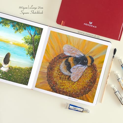 MENORAH Paper Artist Sketchbook - Square -180Gsm - Drawing Sketch Book - 100 Pages/50 Sheets - Hard Bound Drawing Book - Size (21.0 X 21.0 Cm) Big- Handmade(Red, Watercolor) - Image 4