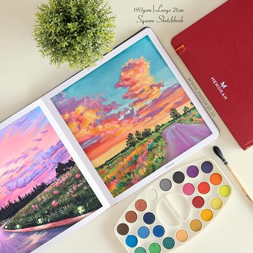 MENORAH Paper Artist Sketchbook - Square -180Gsm - Drawing Sketch Book - 100 Pages/50 Sheets - Hard Bound Drawing Book - Size (21.0 X 21.0 Cm) Big- Handmade(Red, Watercolor) - Image 3