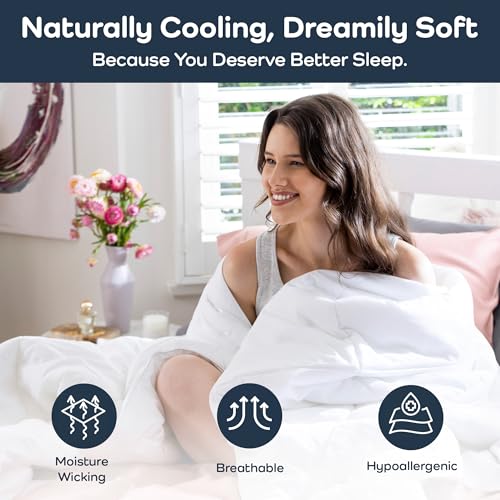 Olive + Crate Cooling Down Alternative Comforter - Hypoallergenic Queen Size Duvet Insert Lightweight - All Seasons Plush Design Bamboo Comforter - 100% Bamboo Viscose Outer Cover - White 88"x90" - Image 2