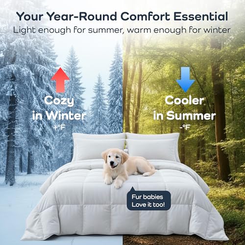 Olive + Crate Cooling Down Alternative Comforter - Hypoallergenic Queen Size Duvet Insert Lightweight - All Seasons Plush Design Bamboo Comforter - 100% Bamboo Viscose Outer Cover - White 88"x90" - Image 5