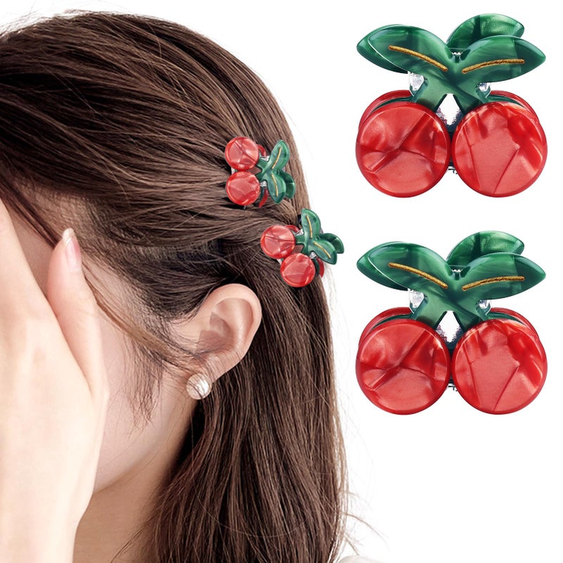 PLwelth Small Cherry Hair Claw Clips Mini Hair Clips for Women Girls Kids Cute Tiny Hair Clips for Thin Thick Hair Non Slip Sweet Barrettes Hairpins Fashion Hair Accessories for Daily Party