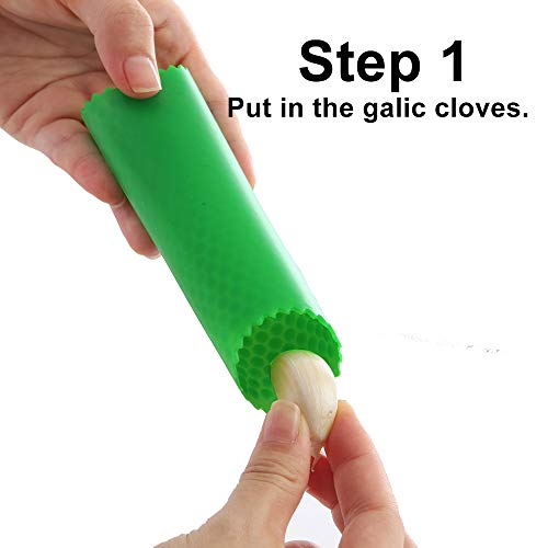 Sinnsally Garlic Peeler Skin Remover Roller Keeper,Easy Quick to Peeled Garlic Cloves with Silicone Tube Roller Garlic Peeling Kitchen Tool (Green,Red) - Image 2