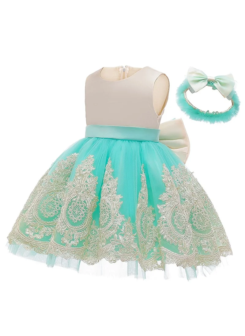 D'Daniela Little girl princess White and Green dress with HEADBAND