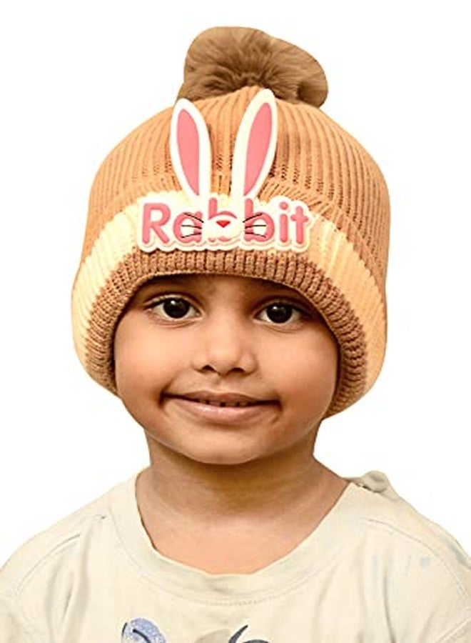 VOCADO New Vastra Lok - Boy's & Girl's Toddler (2-4 Yr) Soft Comfortable Pompom Knitting Wool Caps/Fashion Rabbit Logo Kids Hats (Rabbit Ear Style) - Beige - Image 1