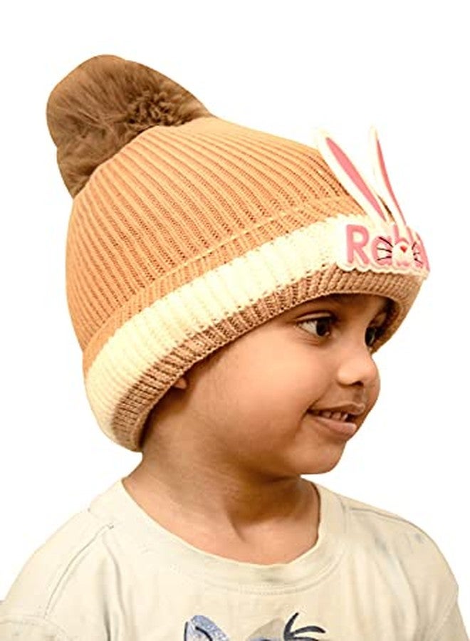 VOCADO New Vastra Lok - Boy's & Girl's Toddler (2-4 Yr) Soft Comfortable Pompom Knitting Wool Caps/Fashion Rabbit Logo Kids Hats (Rabbit Ear Style) - Beige - Image 2