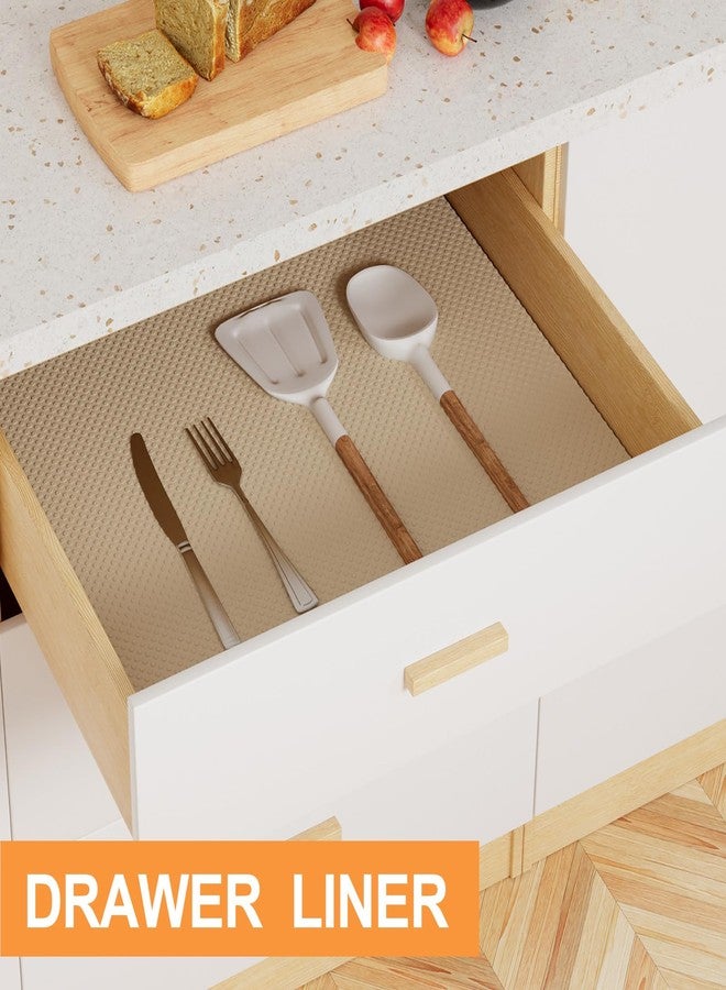 FLPMIX Shelf Liners for Kitchen Cabinets: 17.7" Wide Waterproof Non-Adhesive Drawer Liner - 17.7" x 98" Khaki Easy to Cut Cupboard Mat for Pantry Shelves - Image 3