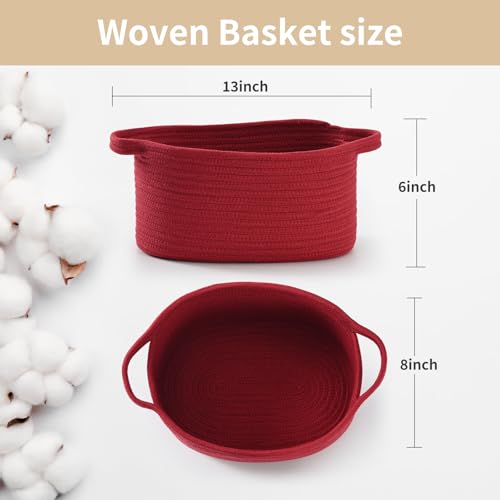 Happyiren Cute Burgundy Woven Gift Basket Empty Burr Baskets for Mothers Day Graduation Birthday Raffle Decorative Storage Organizer Box for Toys Seasonal Decor 13 D x 8 W x 6 H - Image 3