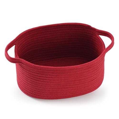 Happyiren Cute Burgundy Woven Gift Basket Empty Burr Baskets for Mothers Day Graduation Birthday Raffle Decorative Storage Organizer Box for Toys Seasonal Decor 13 D x 8 W x 6 H - Image 1