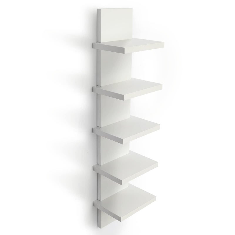 Bloddream 5 Tier Wall Shelves White, Vertical Column Shelf Floating Storage Home Decor Organizer Tall Tower Design Utility Shelving Bedroom Living Room, 30.7inch - Image 1