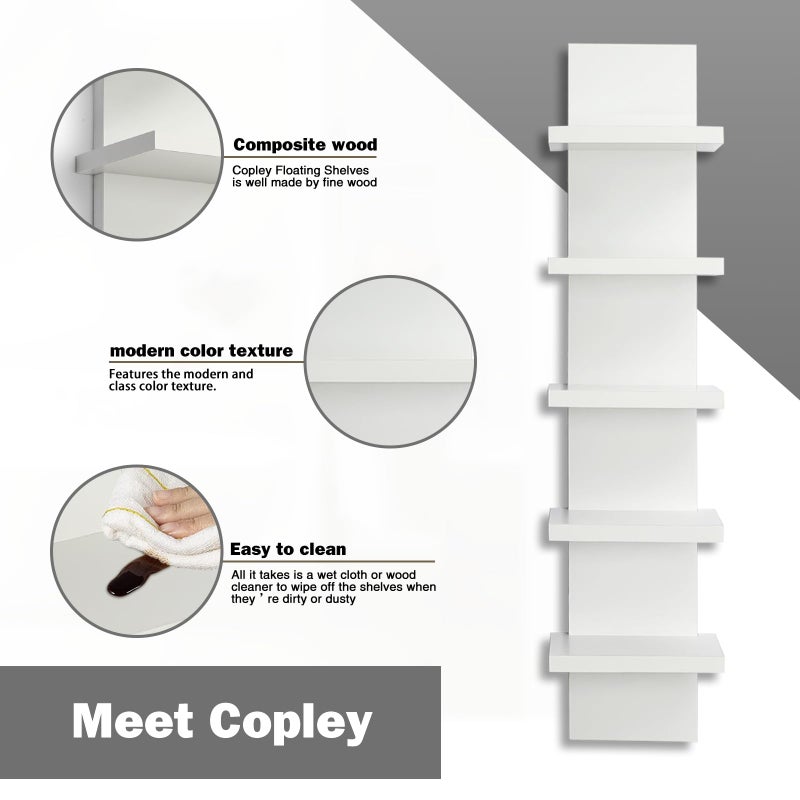 Bloddream 5 Tier Wall Shelves White, Vertical Column Shelf Floating Storage Home Decor Organizer Tall Tower Design Utility Shelving Bedroom Living Room, 30.7inch - Image 4