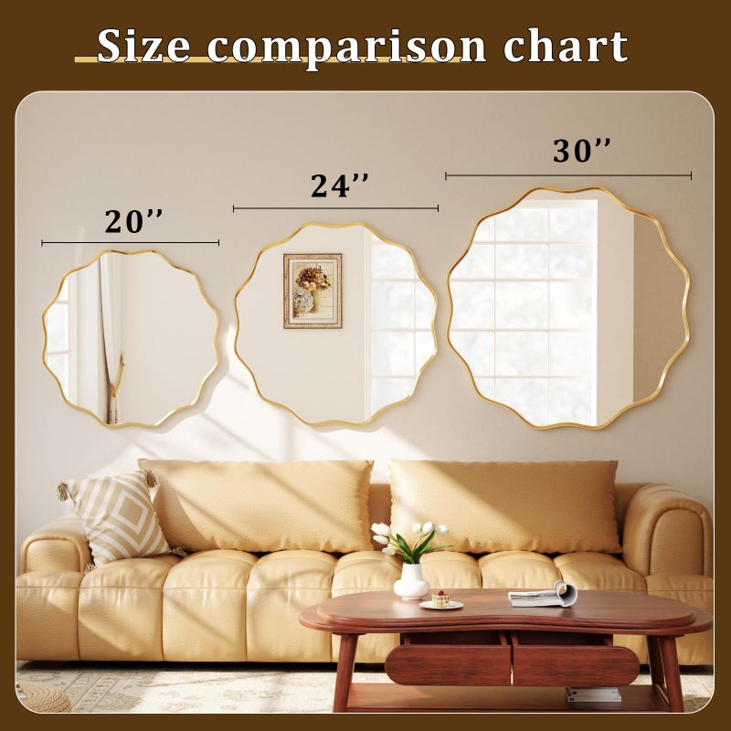 Riskioir 20 Inch Scalloped Round Wall Mirror, Gold Wavy Edge Frame Circle Mirror for Bathroom, Bedroom, Entryway, Living Room for Wall Decor - Image 4