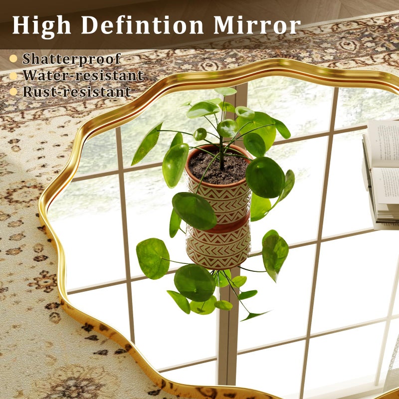 Riskioir 20 Inch Scalloped Round Wall Mirror, Gold Wavy Edge Frame Circle Mirror for Bathroom, Bedroom, Entryway, Living Room for Wall Decor - Image 3