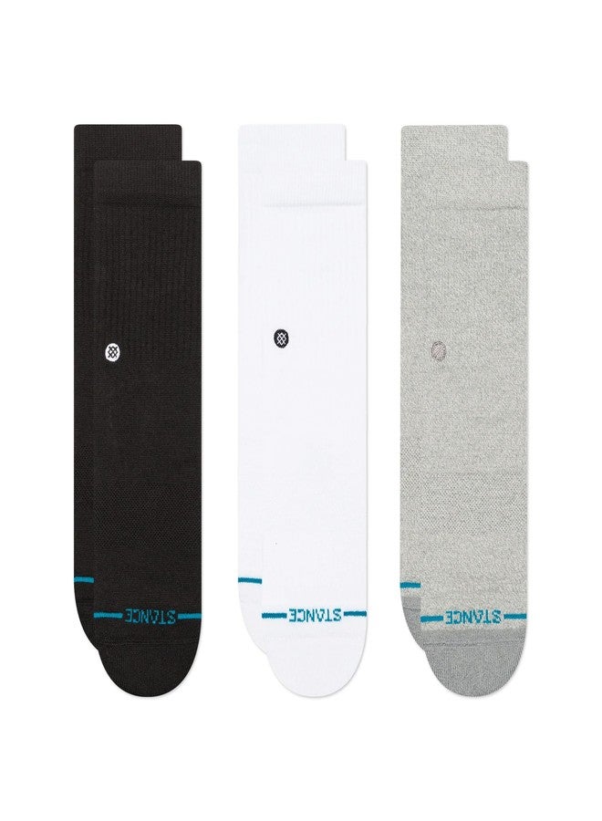 Stance Icon Kids Crew Socks 3-Pack, Multicolor Black White Grey, Kids Large - Image 1