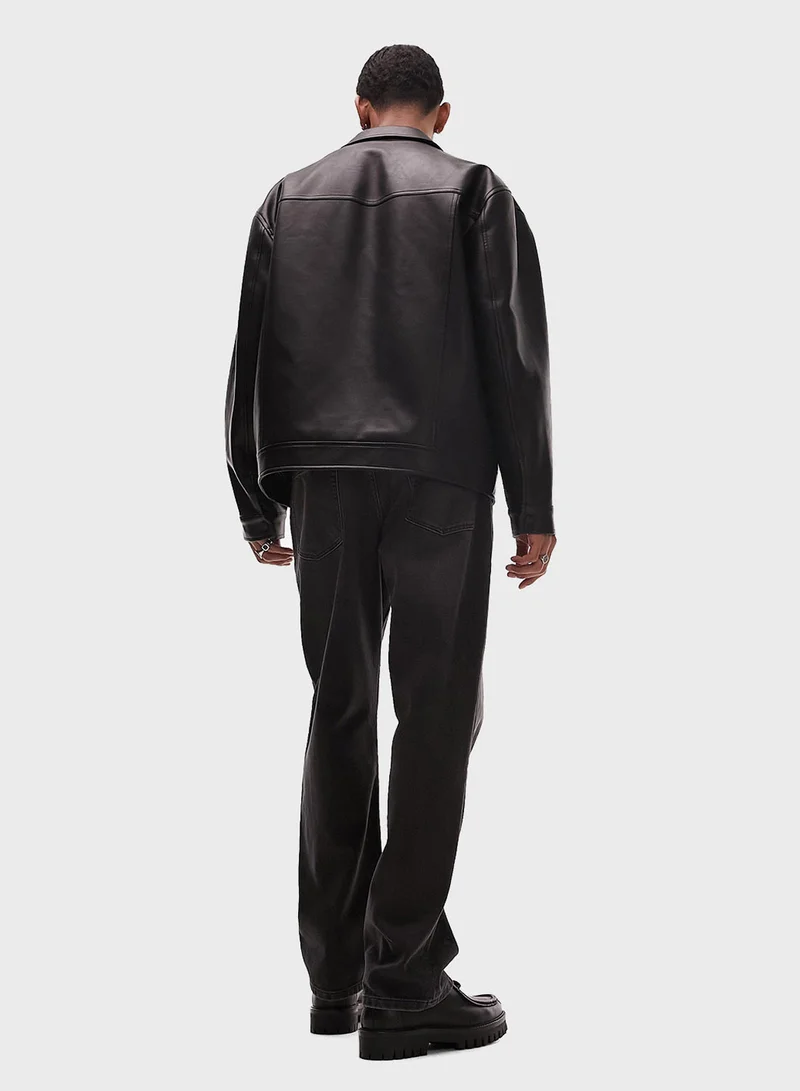 TOPMAN Topman faux leather western jacket in black - BLAC