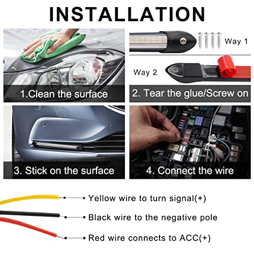 TEKSHINNY Exterior Car LED Lights, 2Pcs Flexible Daytime Running Light Strip Waterproof Auto Headlight Sequential White Turn Signal Yellow Led Light, 9.25 Inches - Image 5