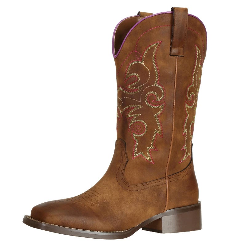 SheSole Women's Cowboy Cowgirl Boots Western Wide Square Toe Wide Calf Boots Brown US 9 - Image 1