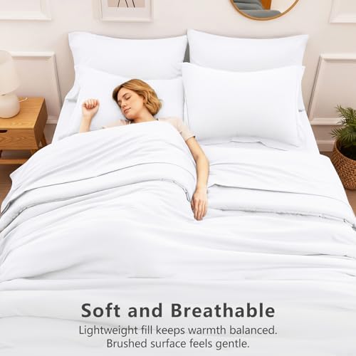 HIMEET Queen Comforter Set - 7 Pieces Bed in a Bag Queen Size, Luxury Comforter Set with Sheets for All Season, Bed Set with Comforter, Flat Sheet, Fitted Sheet, Pillowcases & Shams, White - Image 4