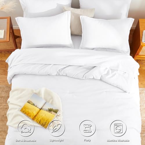 HIMEET Queen Comforter Set - 7 Pieces Bed in a Bag Queen Size, Luxury Comforter Set with Sheets for All Season, Bed Set with Comforter, Flat Sheet, Fitted Sheet, Pillowcases & Shams, White - Image 2