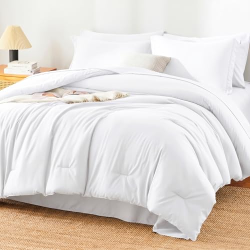 HIMEET Queen Comforter Set - 7 Pieces Bed in a Bag Queen Size, Luxury Comforter Set with Sheets for All Season, Bed Set with Comforter, Flat Sheet, Fitted Sheet, Pillowcases & Shams, White - Image 1