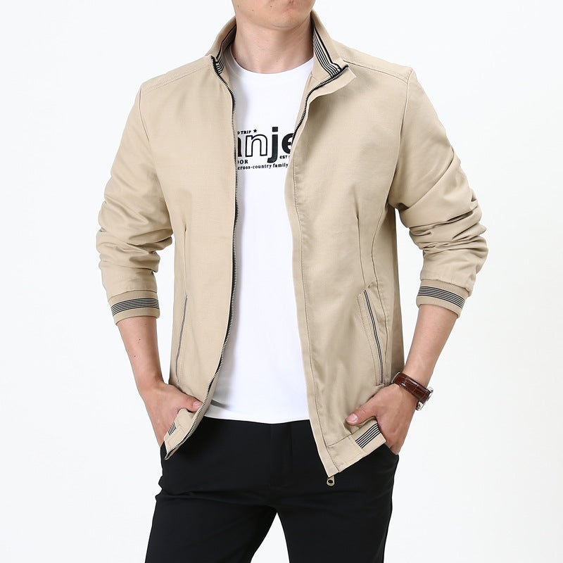 2023 Men's Jacket New Spring and Autumn Thin Casual Jacket Easiest for Match Stand Collar Middle-aged Handsome Tops Dad Wear - Image 2