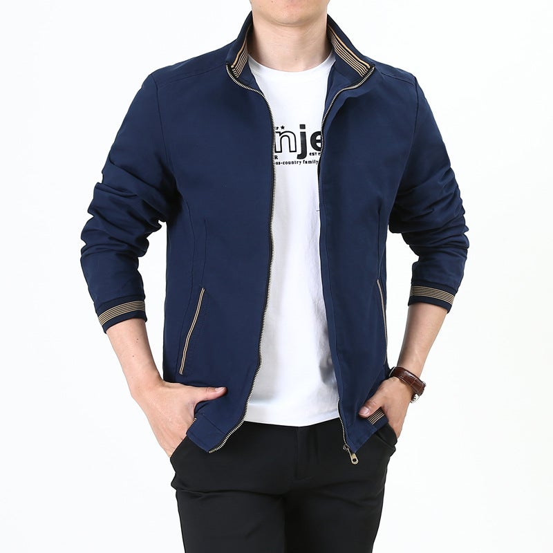 2023 Men's Jacket New Spring and Autumn Thin Casual Jacket Easiest for Match Stand Collar Middle-aged Handsome Tops Dad Wear - Image 1
