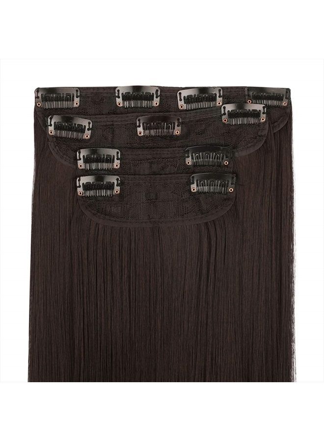 REECHO 26" Straight Super Long 4 PCS Set Thick Clip in on Hair Extensions Dark Brown with Little Reddish - Image 1