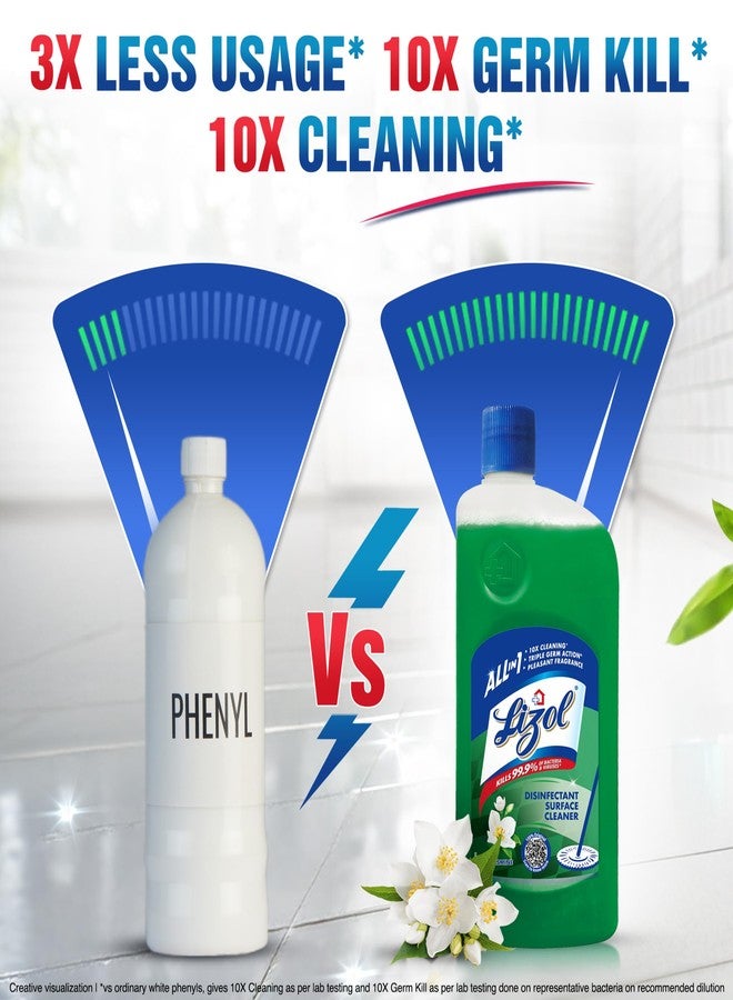 Lizol Disinfectant Surface & Floor Cleaner Liquid, Jasmine - 1 Litre | Suitable for All Floor Cleaner Mops | Kills 99.9% Germs| India's #1 Floor Cleaner - Image 3