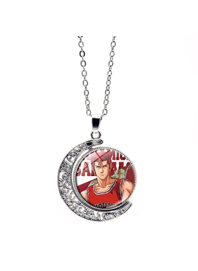 KUYING New Slam Dunk Double Sided Rotating Moon Pendant Necklace 