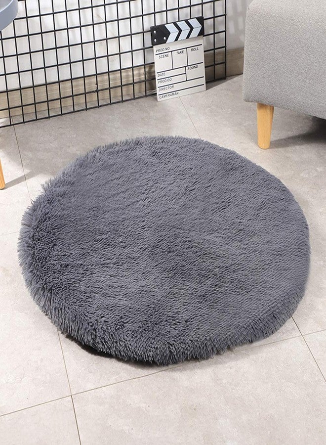 Kelendle 24 Inch Plush Dog Bed Mat Warm Fluffy Round Puppy Crate Pad with Anti-Slip Waterproof Bottom Soft Comfy Pet Kennel Mat for Small and Medium Dogs Sleeping(Dark Grey) - Image 3