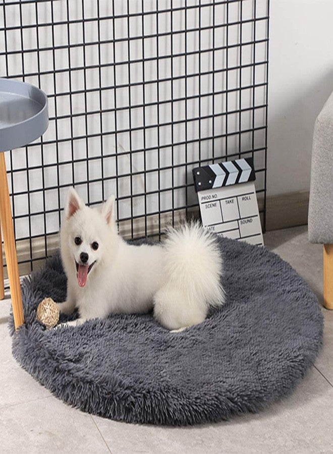 Kelendle 24 Inch Plush Dog Bed Mat Warm Fluffy Round Puppy Crate Pad with Anti-Slip Waterproof Bottom Soft Comfy Pet Kennel Mat for Small and Medium Dogs Sleeping(Dark Grey) - Image 2
