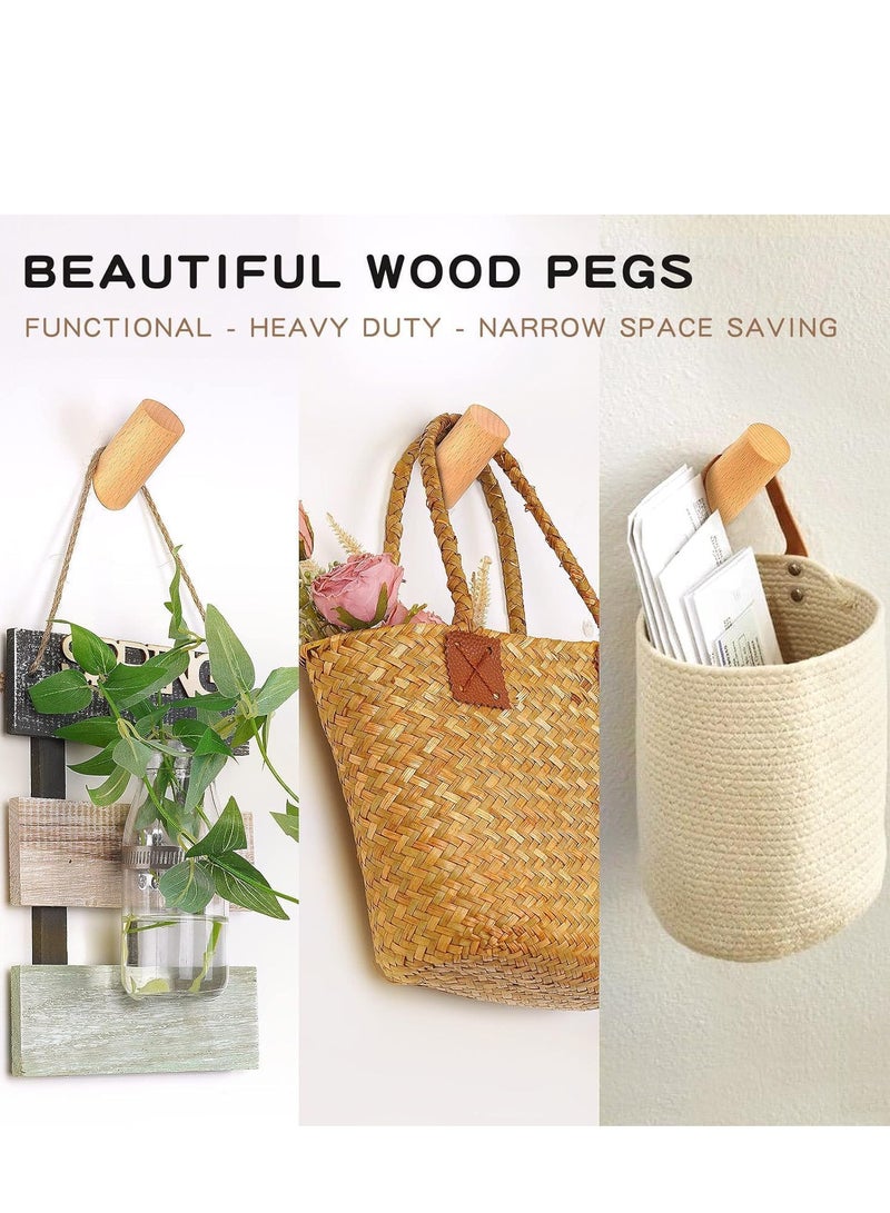 4 Pack Wood Wall Hooks Mounted Heavy Duty Wooden Coat Robe Hooks Hat Rack Towels Clothes Hanger - Image 2