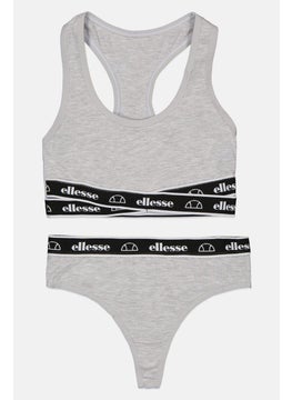 Ellesse Women 2 Pcs Brand Logo Bralette And Thong Set, Grey  - Image 1