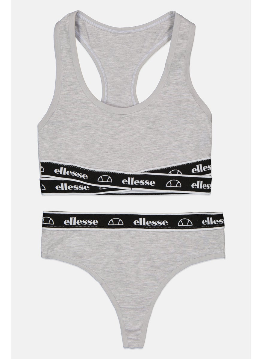Ellesse Women 2 Pcs Brand Logo Bralette And Thong Set, Grey  - Image 1