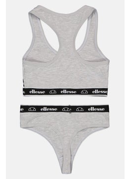 Ellesse Women 2 Pcs Brand Logo Bralette And Thong Set, Grey  - Image 2