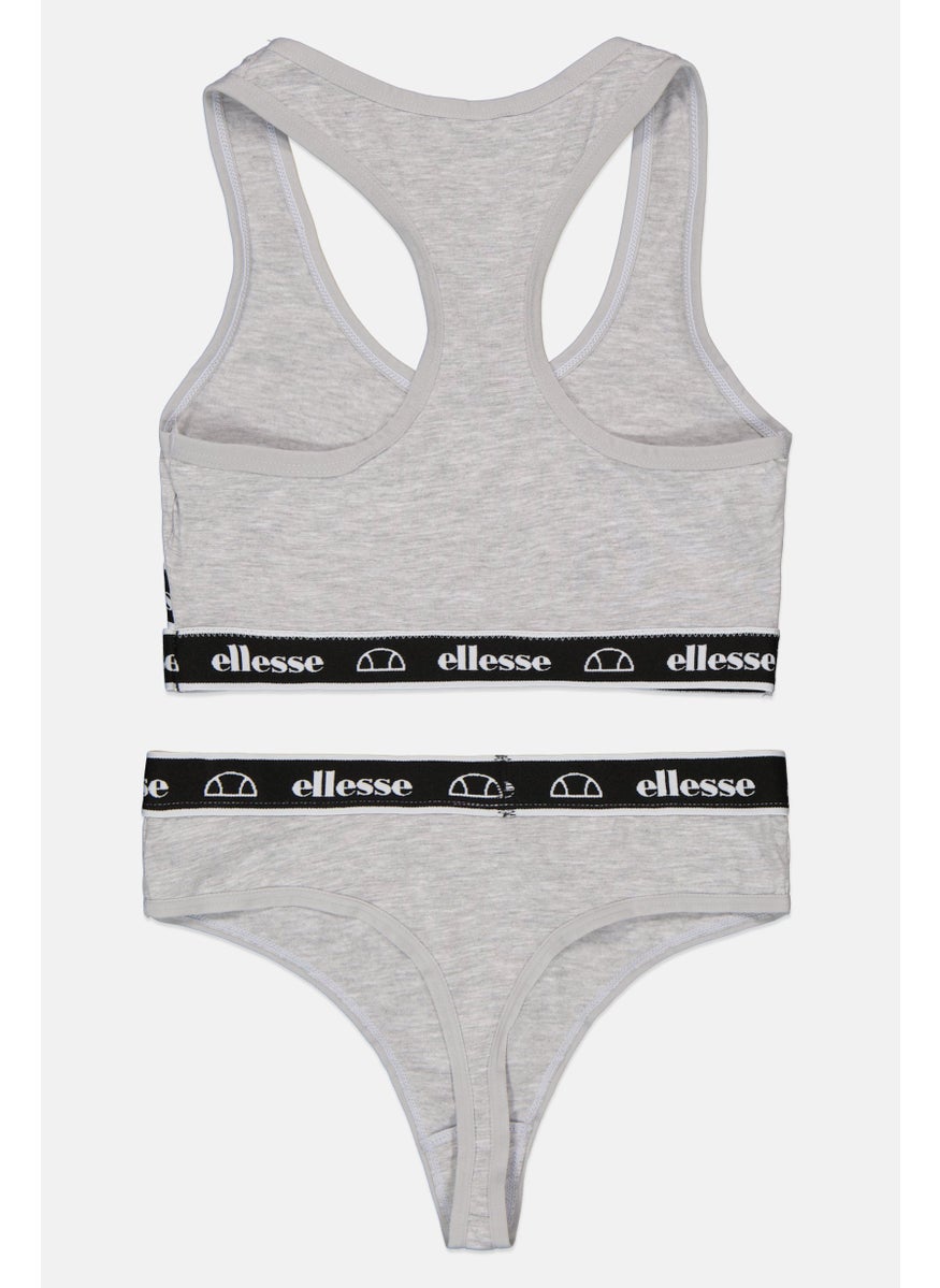 Ellesse Women 2 Pcs Brand Logo Bralette And Thong Set, Grey  - Image 2