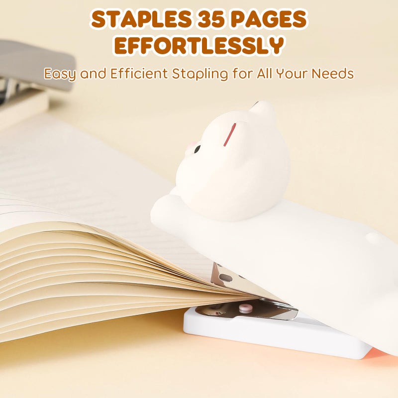 Honagu Mini Cute Animal Stapler with Staples, Cartoon Stereoscopic Silicone (PVC) Stapler, Labor-Saving Office Supplies for Teachers, Students, the First Day of School Gift for Girls,Boys(White Puppy) - Image 3