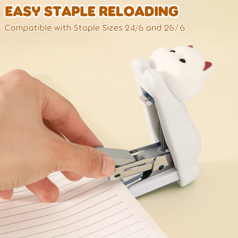 Honagu Mini Cute Animal Stapler with Staples, Cartoon Stereoscopic Silicone (PVC) Stapler, Labor-Saving Office Supplies for Teachers, Students, the First Day of School Gift for Girls,Boys(White Puppy) - Image 5