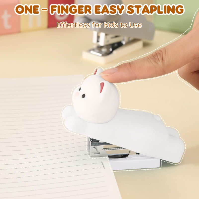 Honagu Mini Cute Animal Stapler with Staples, Cartoon Stereoscopic Silicone (PVC) Stapler, Labor-Saving Office Supplies for Teachers, Students, the First Day of School Gift for Girls,Boys(White Puppy) - Image 4