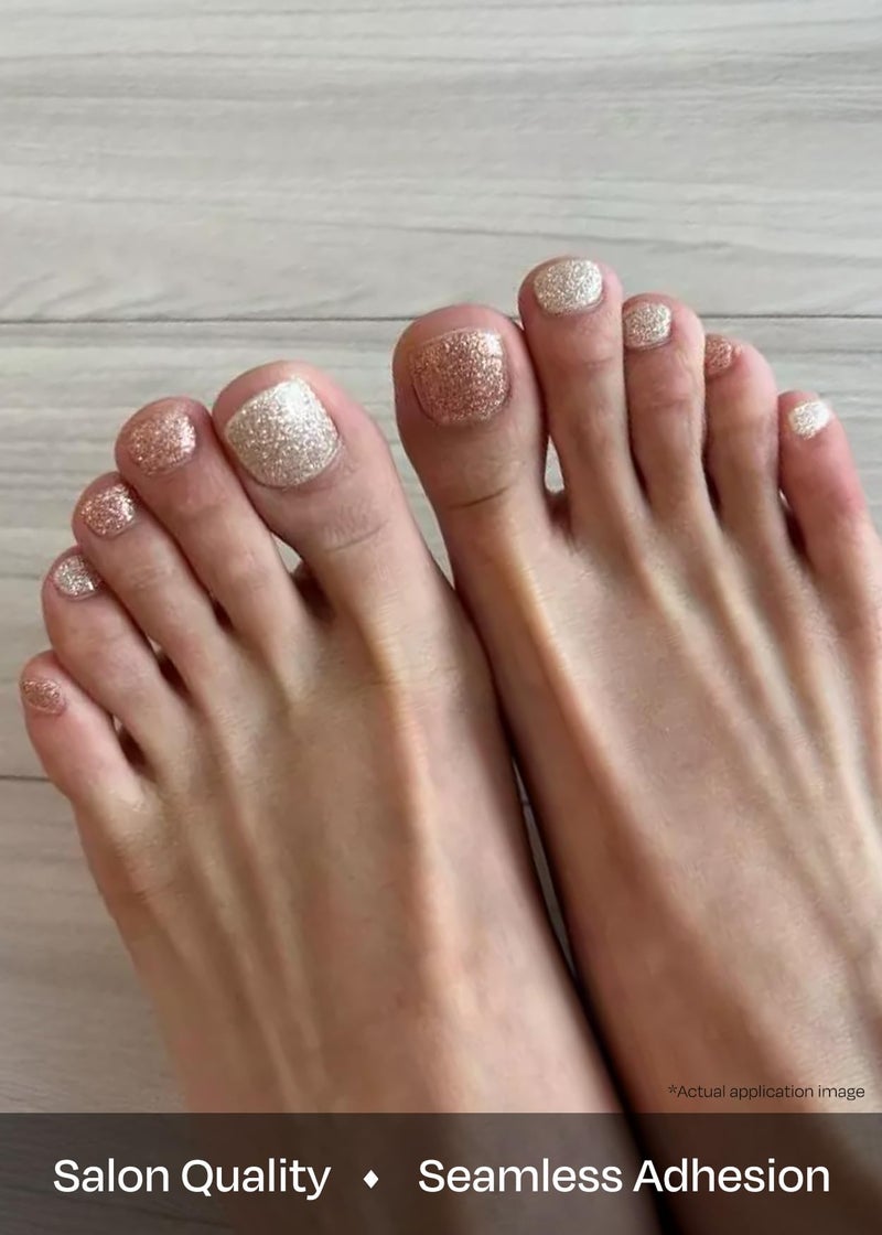 ohora Semi Cured Gel Nail Strips (P Aura) - Nude, Glitter, Works with Any UV/LED Lamps, Salon-Quality, Long Lasting, Easy to Apply & Remove - Includes 2 Prep Pads, Nail File & Wooden Stick - Image 4