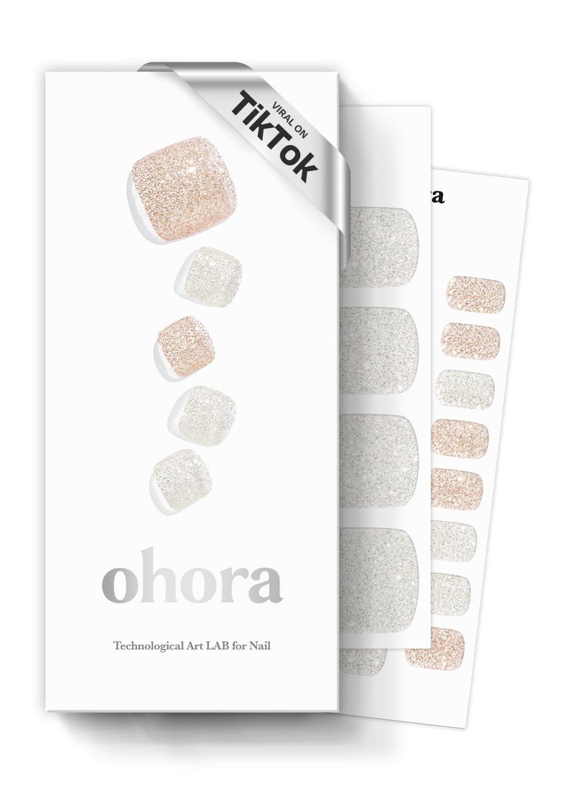 ohora Semi Cured Gel Nail Strips (P Aura) - Nude, Glitter, Works with Any UV/LED Lamps, Salon-Quality, Long Lasting, Easy to Apply & Remove - Includes 2 Prep Pads, Nail File & Wooden Stick - Image 1