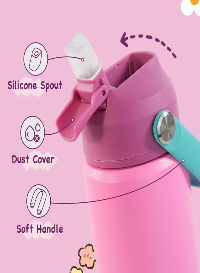 Kerilyn 12oz Kids Water Bottle 2 Pack, Stainless Steel Insulated Water Bottle Bulk, Toddler Cups with Straws Leak-Proof, Kids Water Bottles for School Boys Girls, BPA Free, Rose Red+Charm Pink - Image 3