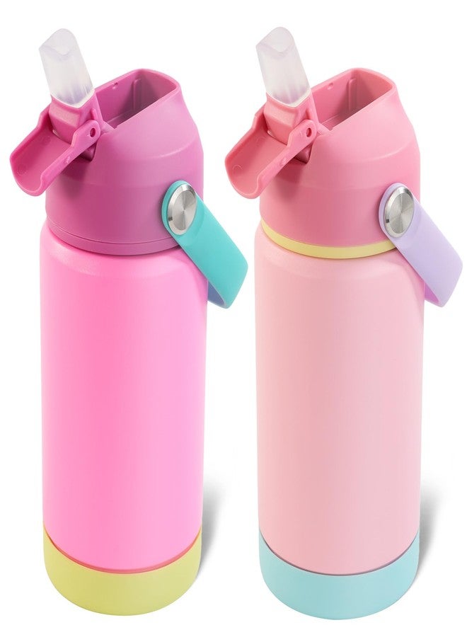 Kerilyn 12oz Kids Water Bottle 2 Pack, Stainless Steel Insulated Water Bottle Bulk, Toddler Cups with Straws Leak-Proof, Kids Water Bottles for School Boys Girls, BPA Free, Rose Red+Charm Pink - Image 1