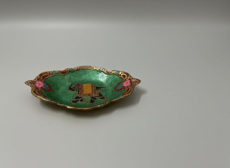 umsang Vintage Decorative Pure Brass Trinket Dish, Enamel with Elephant Design, Gold Floral Border | Bohemian Ring Holder for Dresser, Key, Jewels, Stones Gift (Green) - Image 4