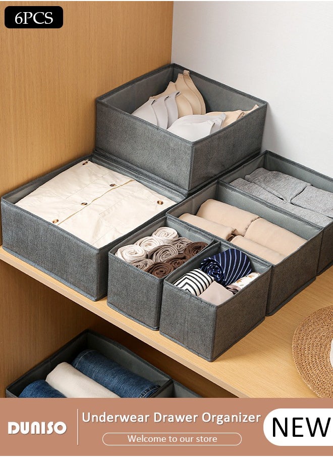 DUNISO 6pcs Wardrobe Clothes Organizer Sock Underwear Drawer Organizer Dividers Cell Foldable Fabric Dresser Closet Storage Box and Storage Bins for Clothing, Baby Clothes, Bra, Panty, Skirt,Scarf, Ties, Scarves  - Image 1
