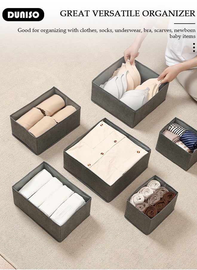 DUNISO 6pcs Wardrobe Clothes Organizer Sock Underwear Drawer Organizer Dividers Cell Foldable Fabric Dresser Closet Storage Box and Storage Bins for Clothing, Baby Clothes, Bra, Panty, Skirt,Scarf, Ties, Scarves  - Image 5