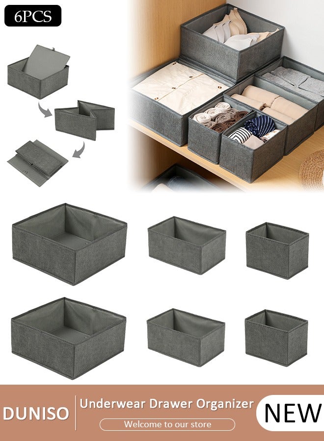 DUNISO 6pcs Wardrobe Clothes Organizer Sock Underwear Drawer Organizer Dividers Cell Foldable Fabric Dresser Closet Storage Box and Storage Bins for Clothing, Baby Clothes, Bra, Panty, Skirt,Scarf, Ties, Scarves - Image 1