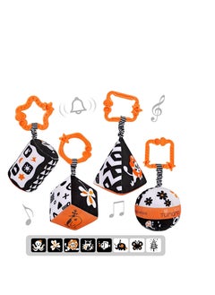 High Contrast Shapes Sets Baby Toys, Black and White Stroller Toy for Car Seat Baby Plush Rattles Rings Hanging Toy for 0 3 6 9 to 12 Months, Newborn ,Toddlers ,Infants (4 Packs)